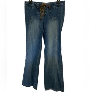 Y2K Mixit Vintage Low Rise Wide Leg  Blue Denim Jeans with Lace Up Size 6